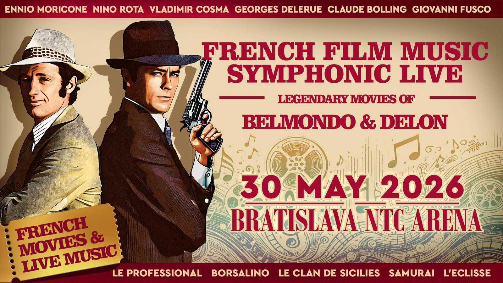 Symfonická pocta Delonovi a Belmondovi prichádza do Bratislavy: francúzsky filmový večer s veľkou emóciou